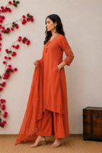 Zinnia Rust Hand-Embroidered Kurta Set with Dupatta