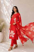 Azure Floral Straight Kurta Set with Dupatta
