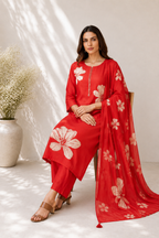 Azure Floral Straight Kurta Set with Dupatta