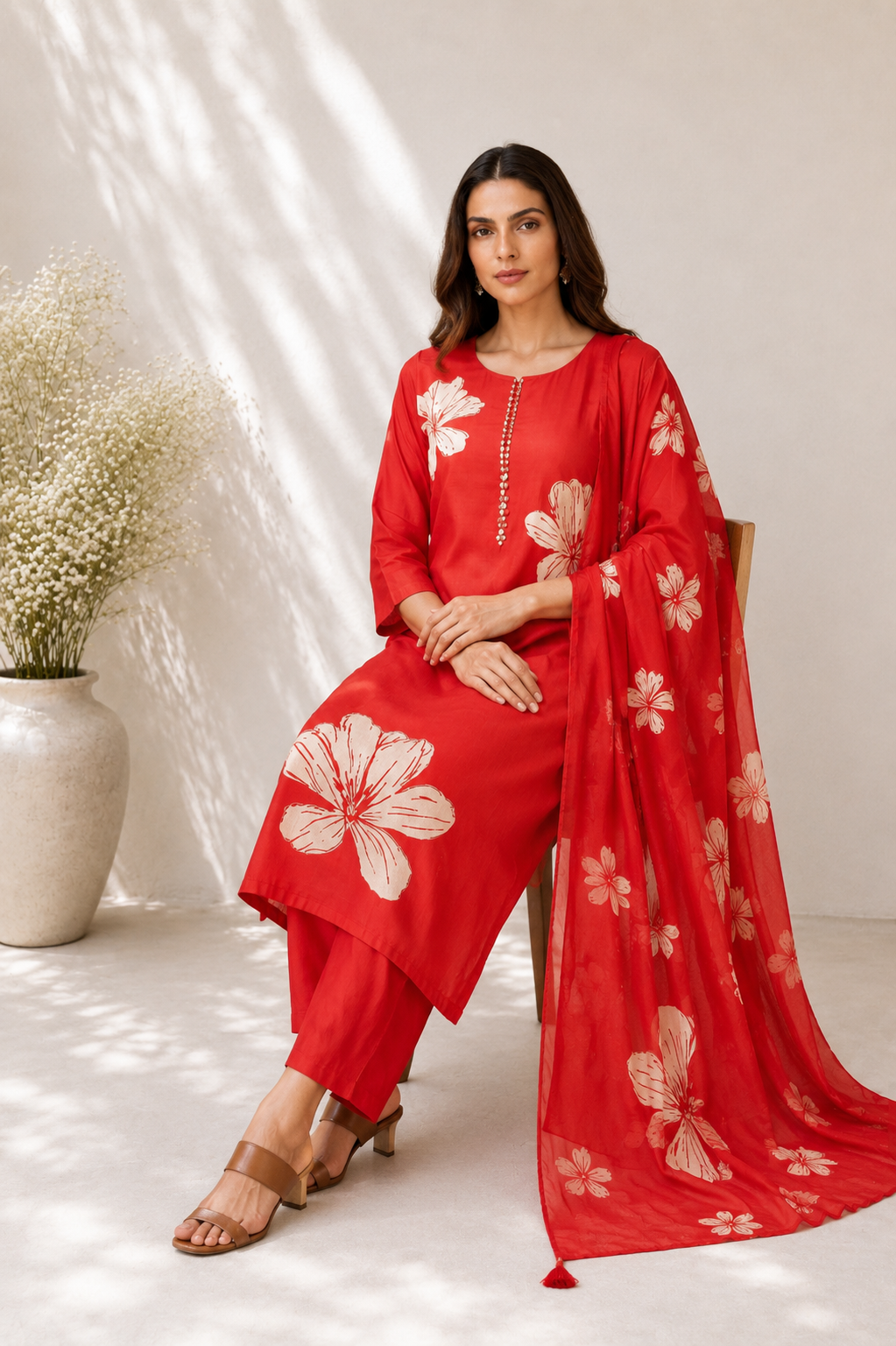 Azure Floral Straight Kurta Set with Dupatta