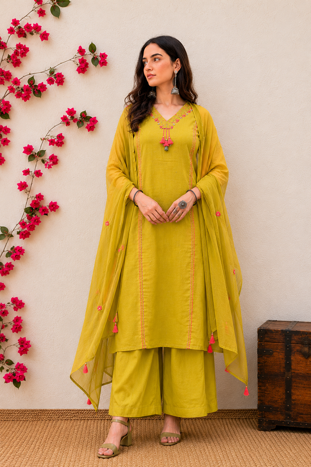 Zinnia Rust Hand-Embroidered Kurta Set with Dupatta