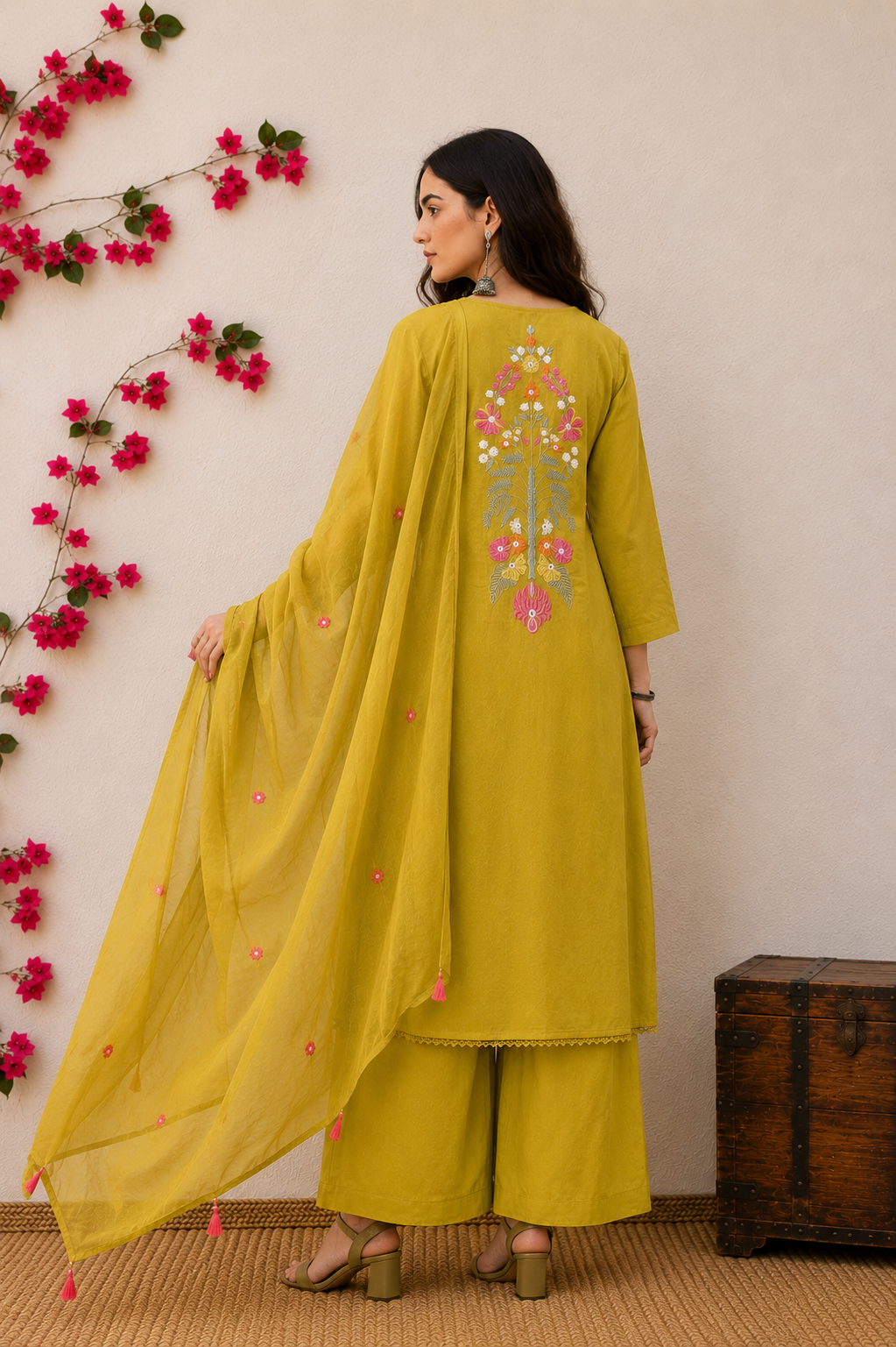 Zinnia Rust Hand-Embroidered Kurta Set with Dupatta