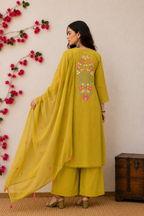 Zinnia Rust Hand-Embroidered Kurta Set with Dupatta
