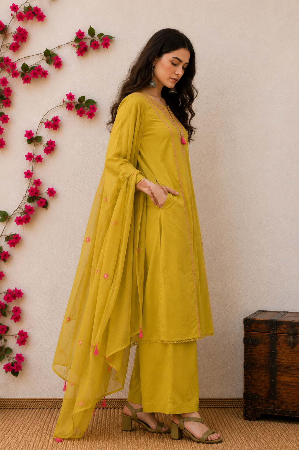 Zinnia Rust Hand-Embroidered Kurta Set with Dupatta