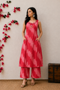 Pink Ikat Print A-Line Kurta Set