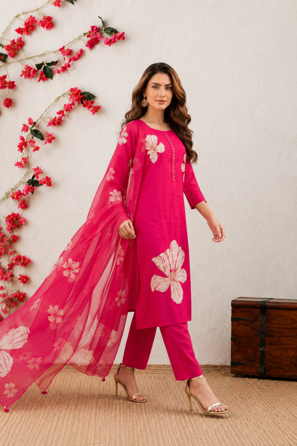 Azure Floral Straight Kurta Set with Dupatta