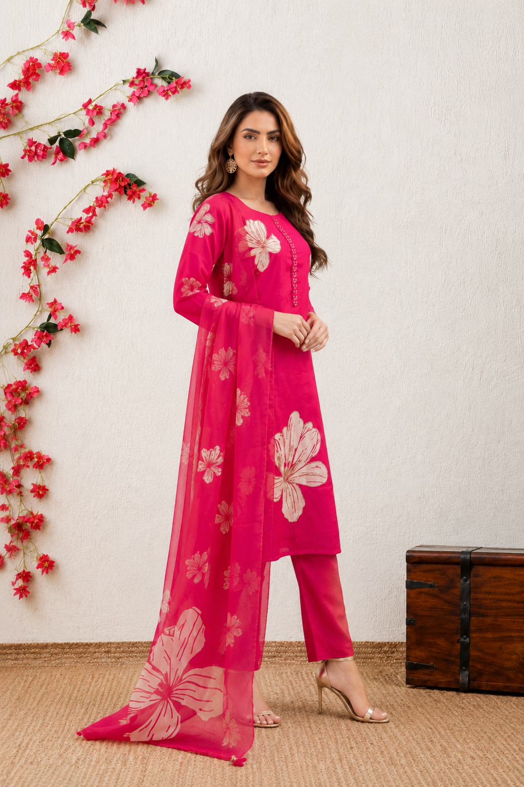 Azure Floral Straight Kurta Set with Dupatta