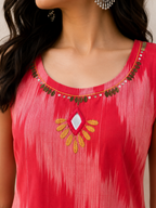 Pink Ikat Print A-Line Kurta Set