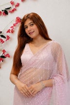Blush Pink Pearl & Sequin Work Premium Net Saree