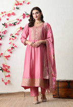 Soft Onion Pink Embroidered Anarkali Suit Set