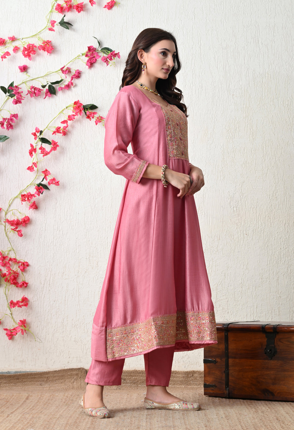 Soft Onion Pink Embroidered Anarkali Suit Set