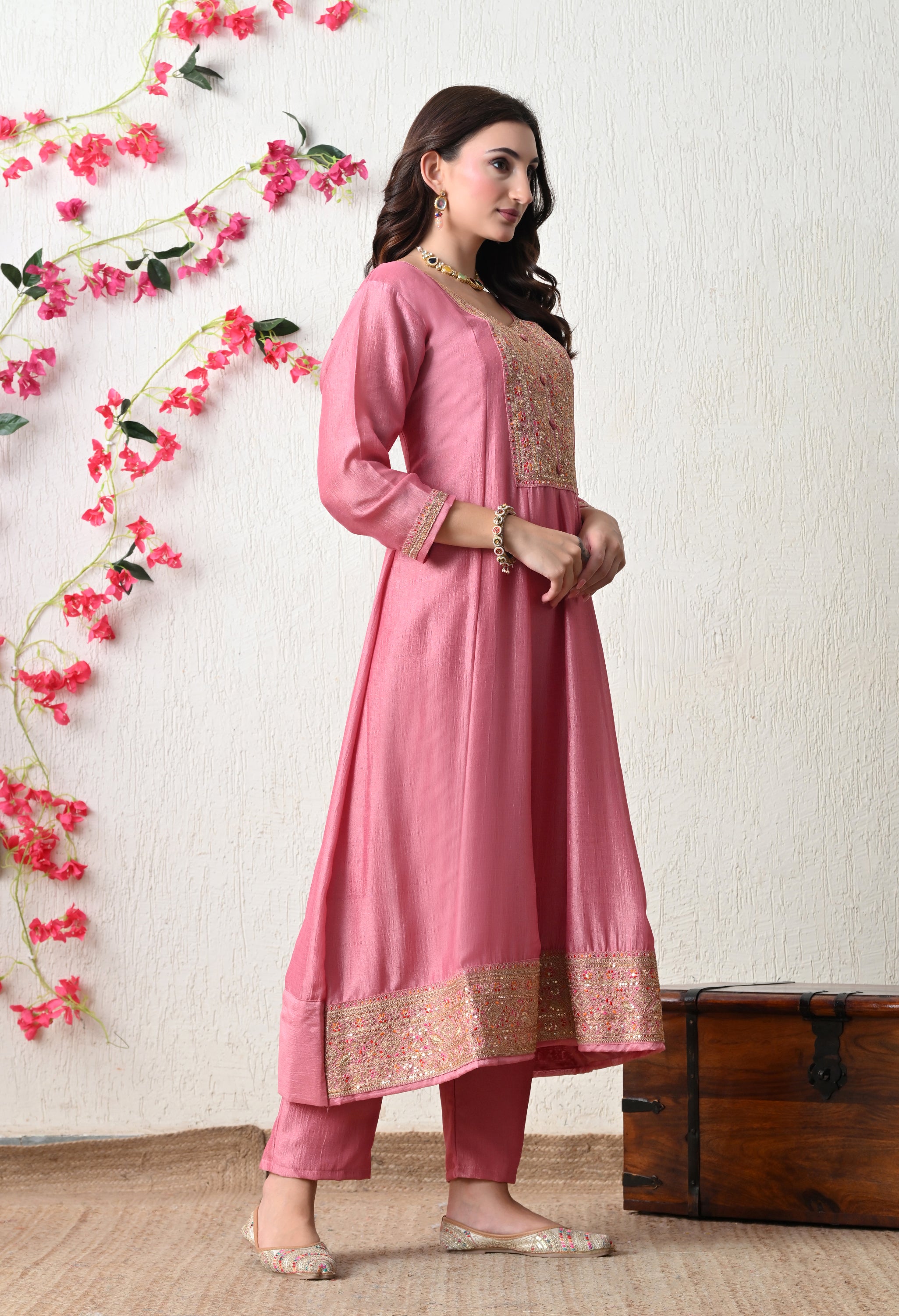 Soft Onion Pink Embroidered Anarkali Suit Set
