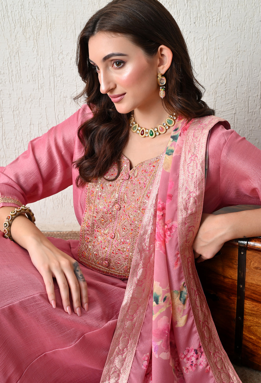 Soft Onion Pink Embroidered Anarkali Suit Set