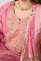 Soft Onion Pink Embroidered Anarkali Suit Set