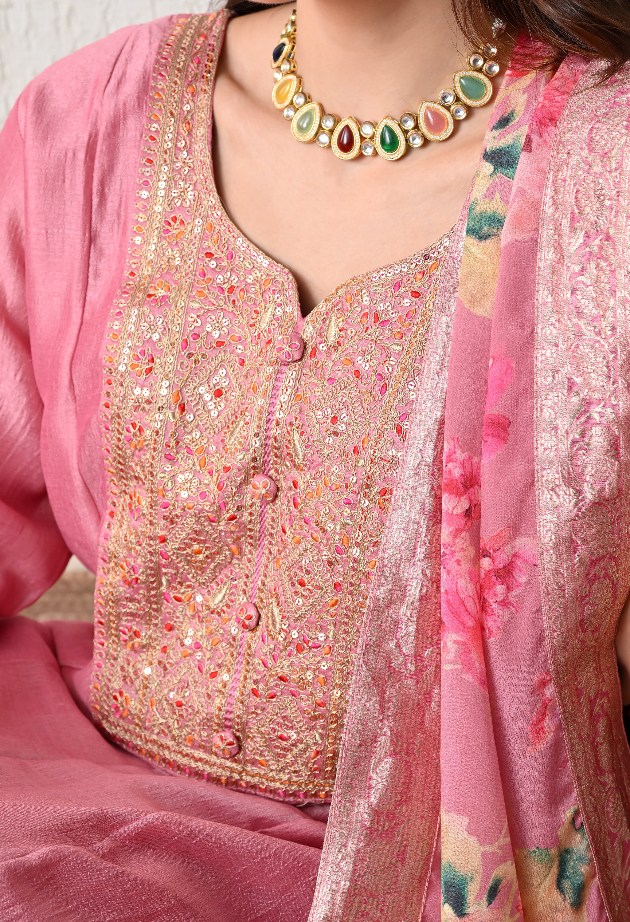 Soft Onion Pink Embroidered Anarkali Suit Set