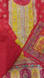 Red & Mustard Bandhani Print Kurta Set with Dupatta