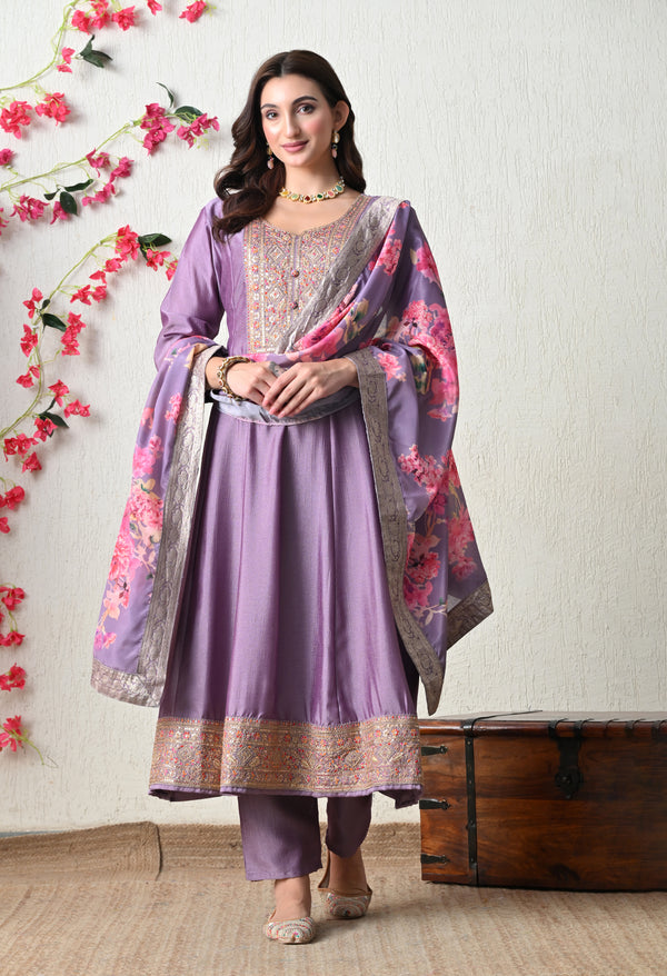 Elegant Lavender Embroidered Anarkali Suit Se