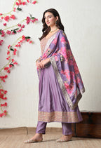 Elegant Lavender Embroidered Anarkali Suit Se