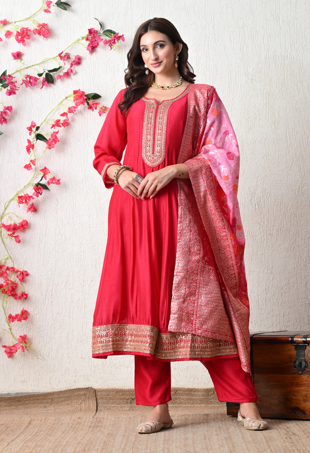 Vibrant Rani Embroidered Anarkali Suit Set