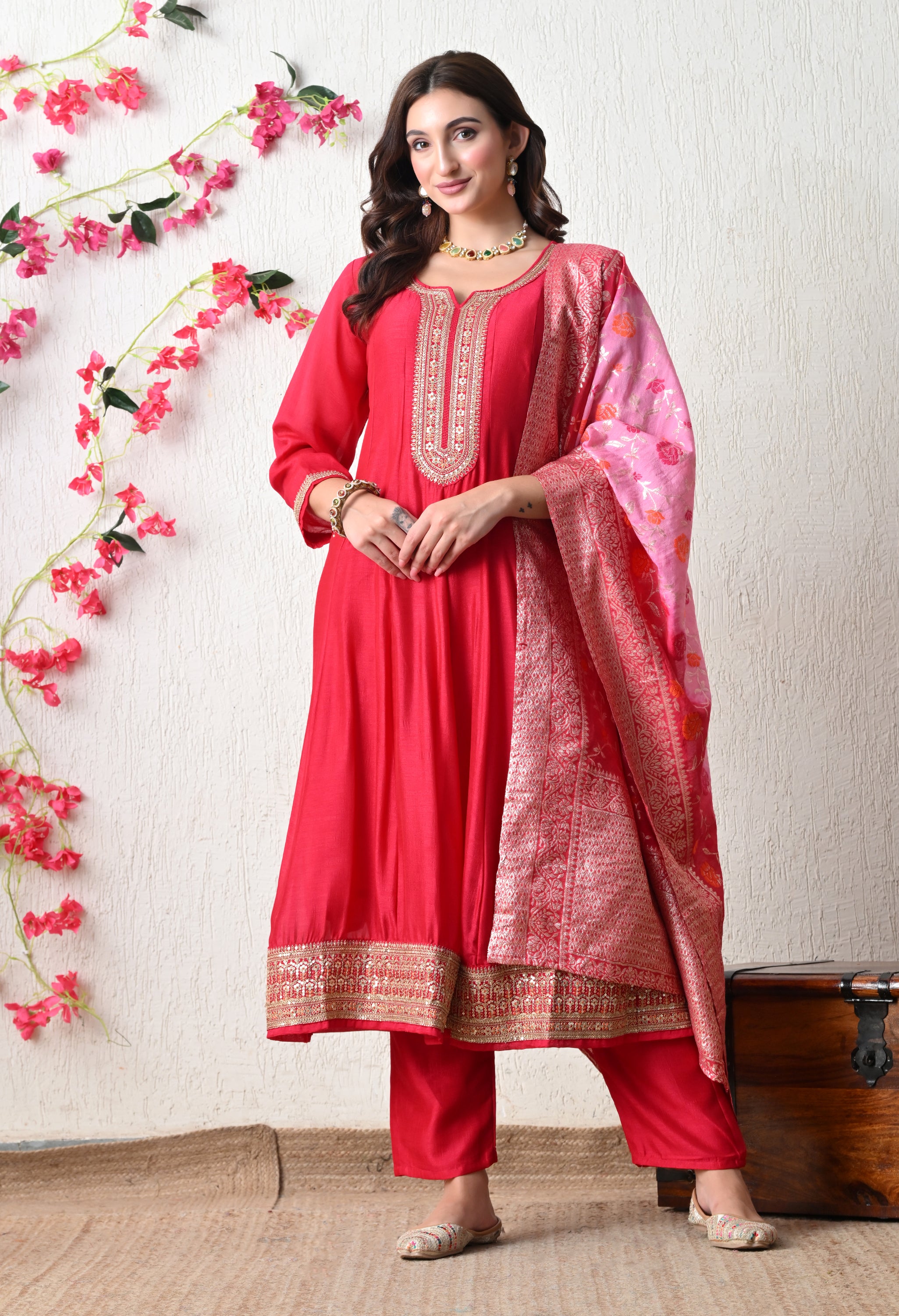 Vibrant Rani Embroidered Anarkali Suit Set