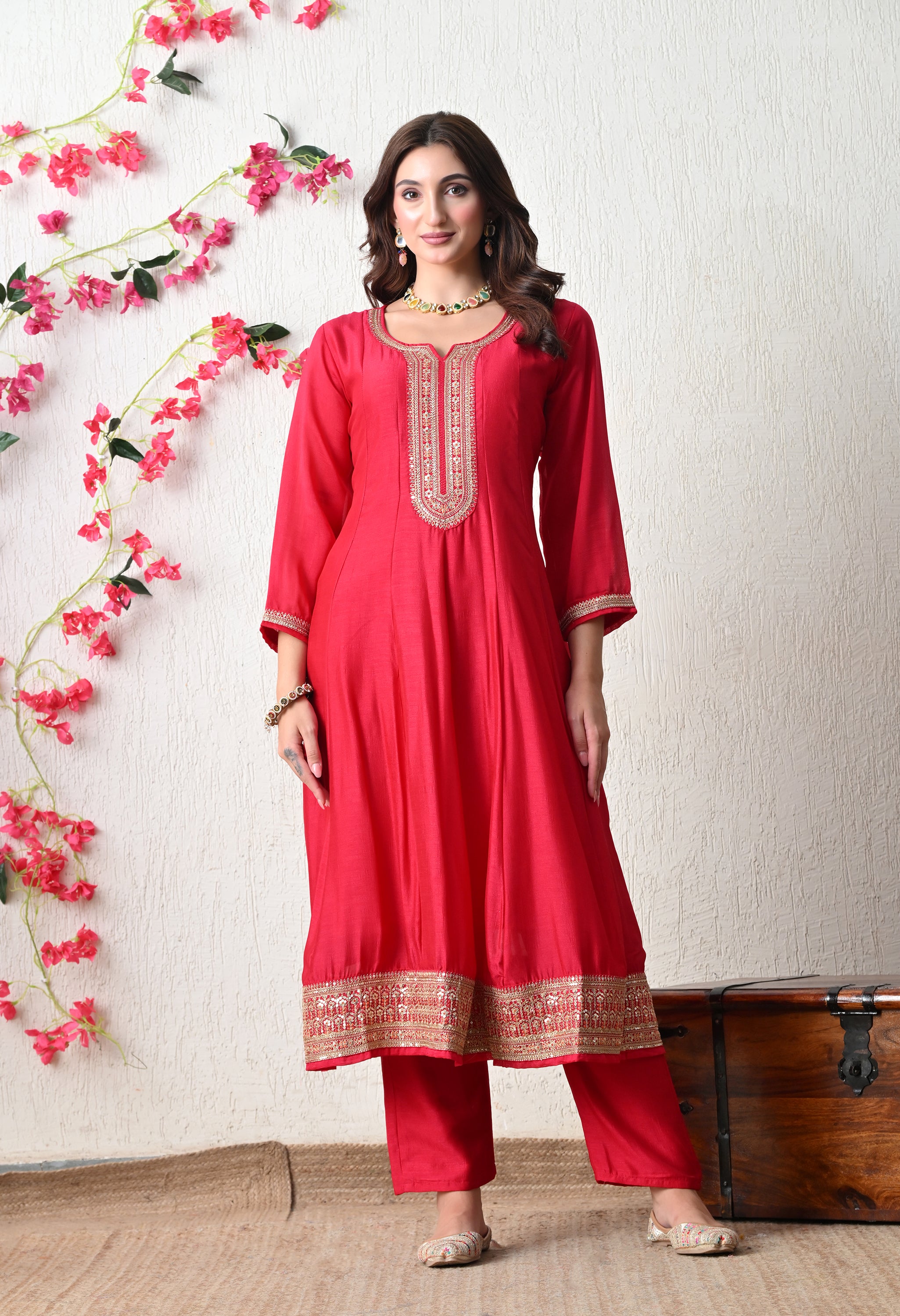 Vibrant Rani Embroidered Anarkali Suit Set