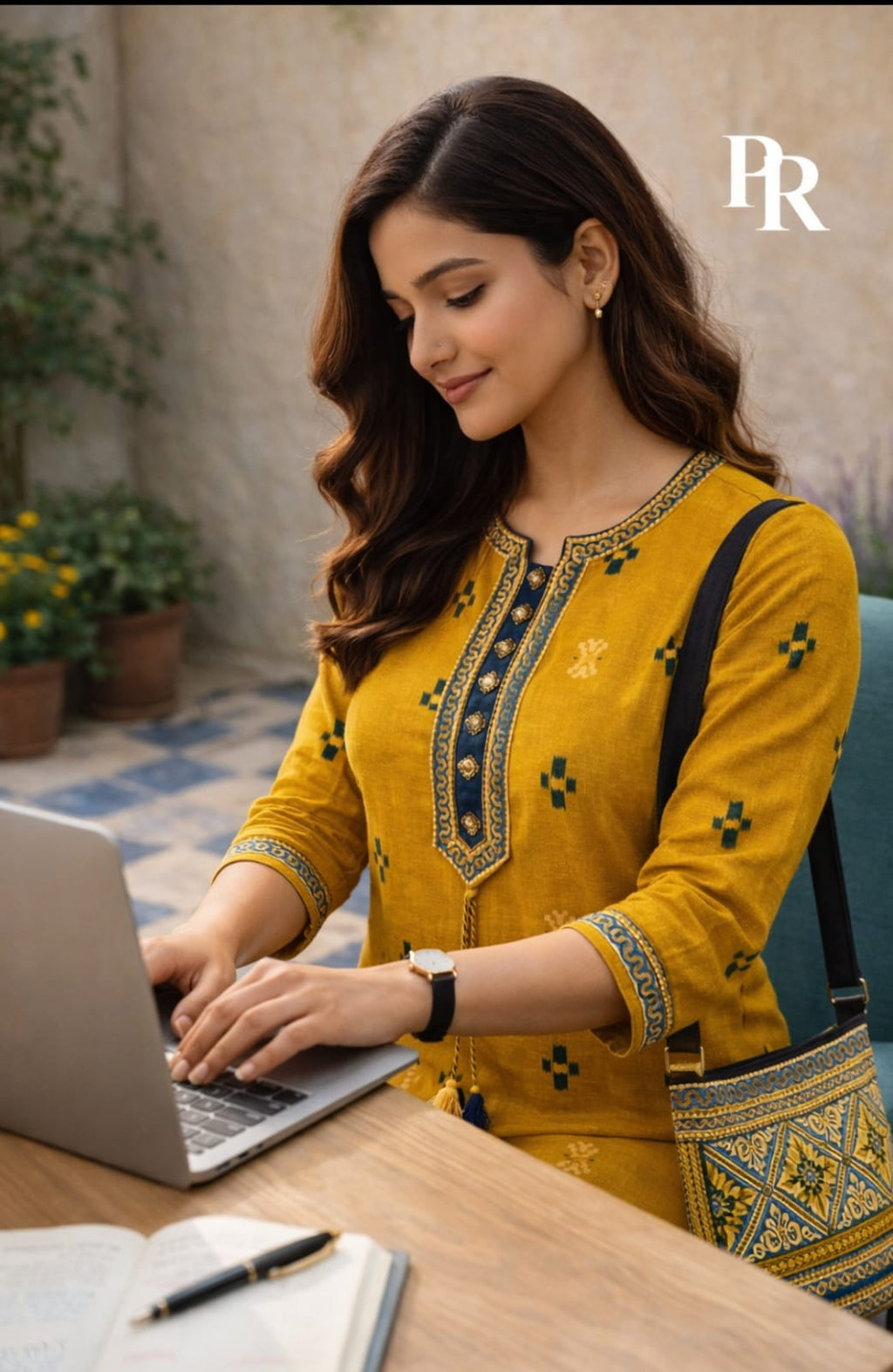 Mustard Ethnic Printed Kurti with Pent