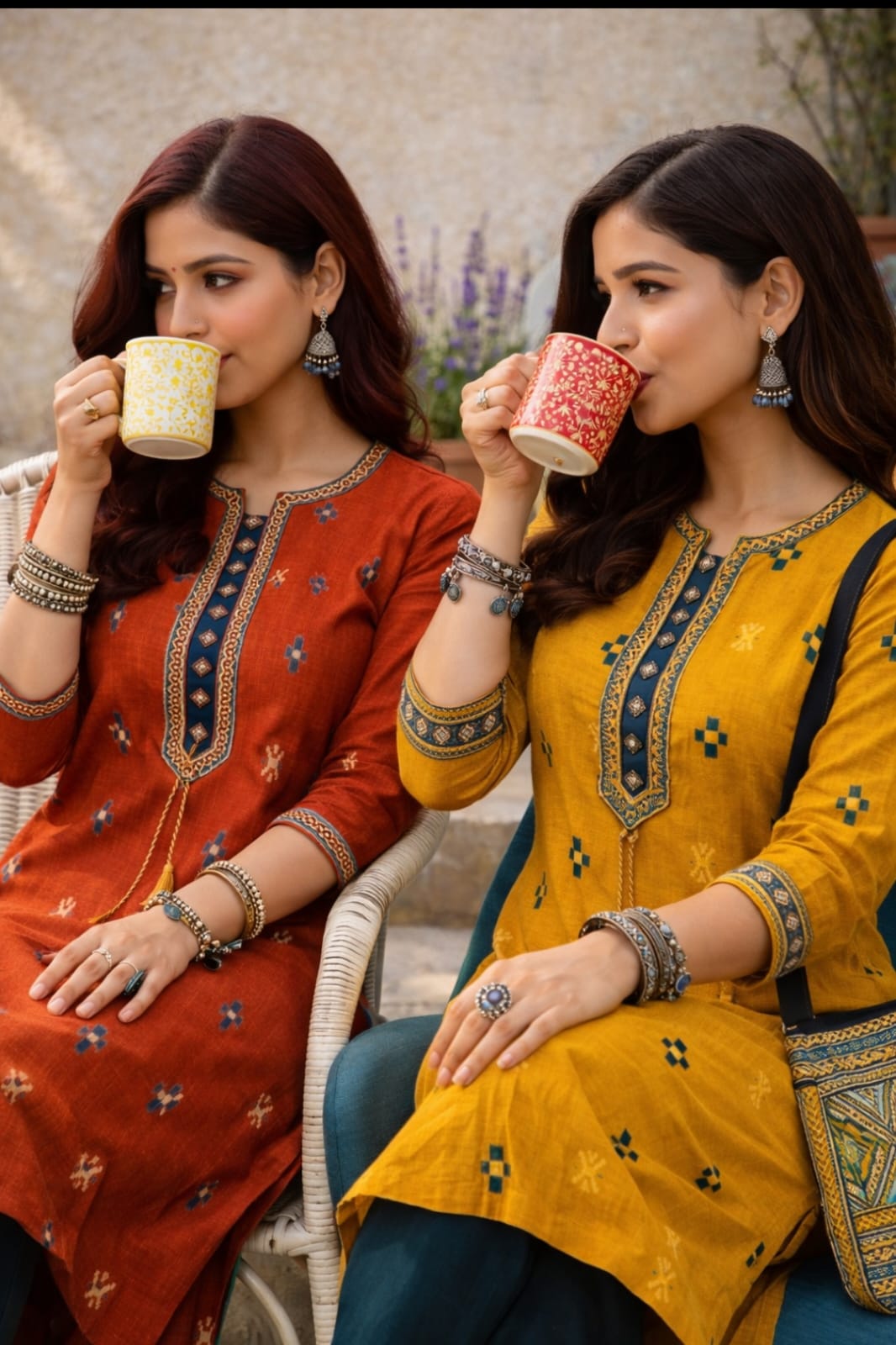 Mustard Ethnic Printed Kurti with Pent