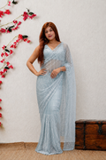 Sky blue Pearl & Sequin Work Premium Net Saree