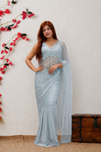 Sky blue Pearl & Sequin Work Premium Net Saree