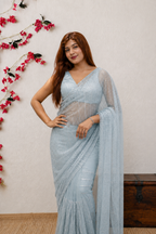 Sky blue Pearl & Sequin Work Premium Net Saree