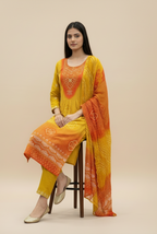 Bandani red Yellow Floral Kurti Set