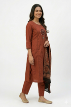 Rust Red Mirror-Work Kurta Set