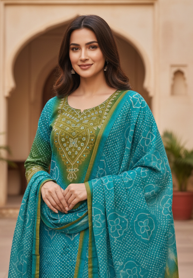 Bandani Turquoise Floral Kurti Set