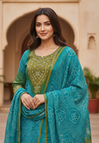 Bandani Turquoise Floral Kurti Set