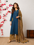 Elegant Indigo Blue Cotton Kurta Set with Kalamkari Print Palazo & Dupatta