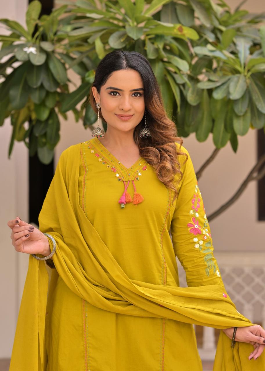 Zinnia Rust Hand-Embroidered Kurta Set with Dupatta (Copy)