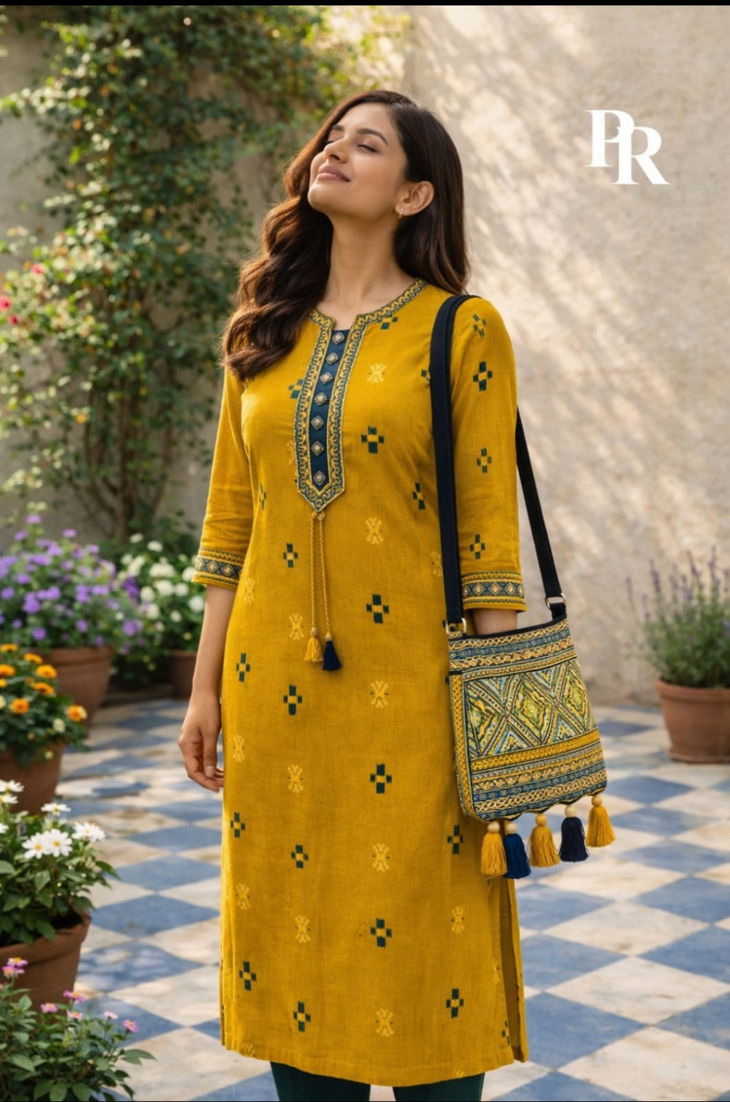 Mustard Ethnic Printed Kurti with Pent