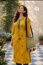 Mustard Ethnic Printed Kurti with Pent