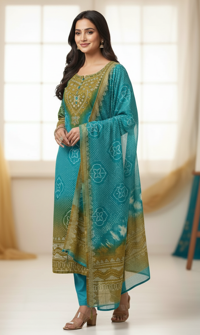 Bandani Turquoise Floral Kurti Set