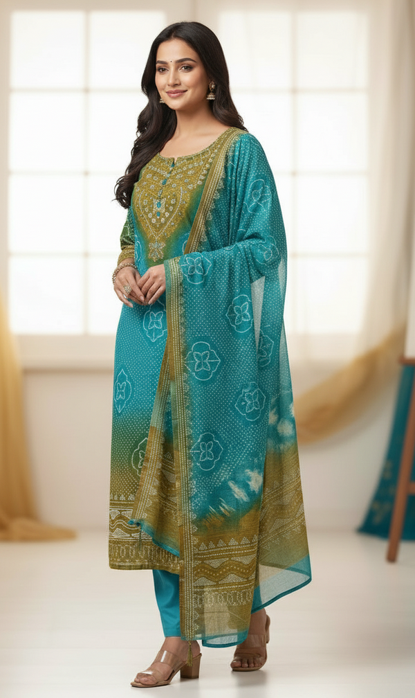 Bandani Turquoise Floral Kurti Set