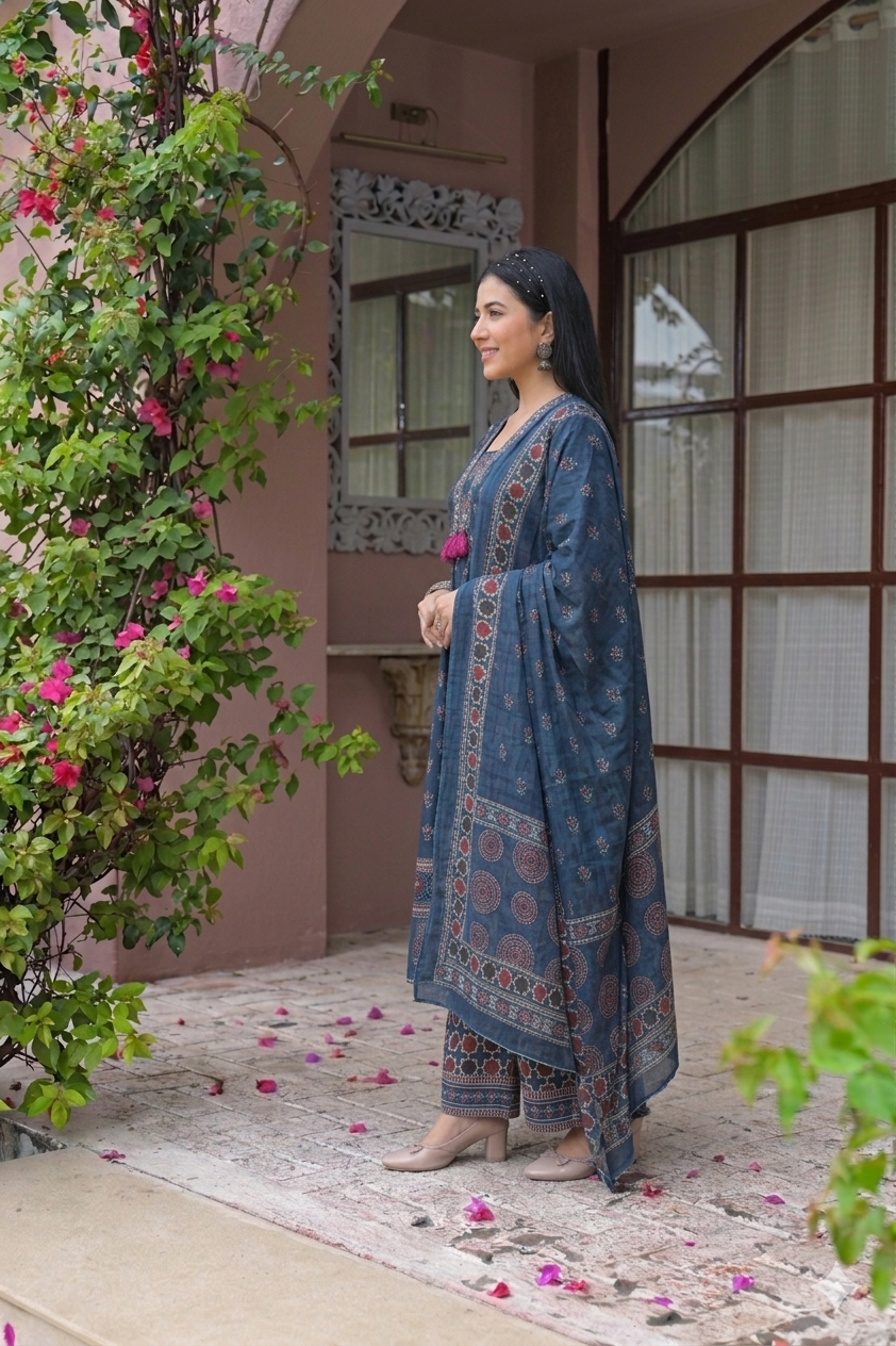 Blue Anarkali with palazo