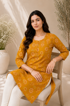 Mustard Floral Printed Kurti