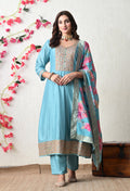 Serene Sky Blue Embroidered Anarkali Suit Set