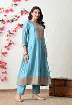 Serene Sky Blue Embroidered Anarkali Suit Set