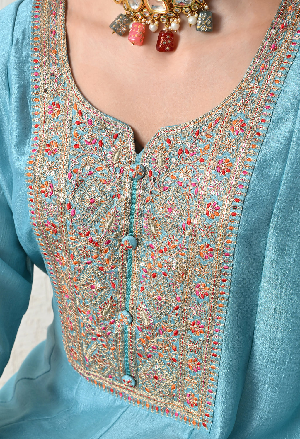 Serene Sky Blue Embroidered Anarkali Suit Set