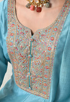 Serene Sky Blue Embroidered Anarkali Suit Set
