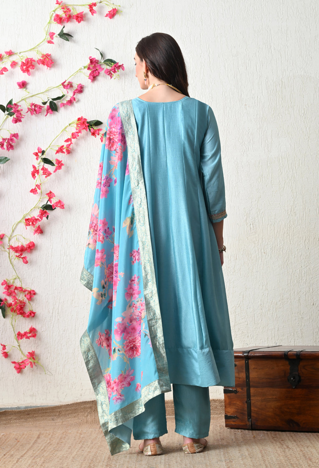 Serene Sky Blue Embroidered Anarkali Suit Set