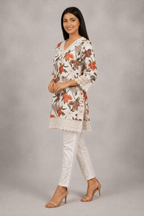 Floral Lace-Trimmed Kurti