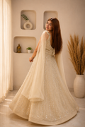 Champagne Ivory Embellished Mesh Gown