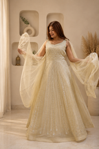 Champagne Ivory Embellished Mesh Gown